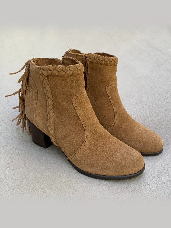 Matisse Shoes - Matisse Lucinda Suede Fringe Block Heel Ankle Booties Sz8